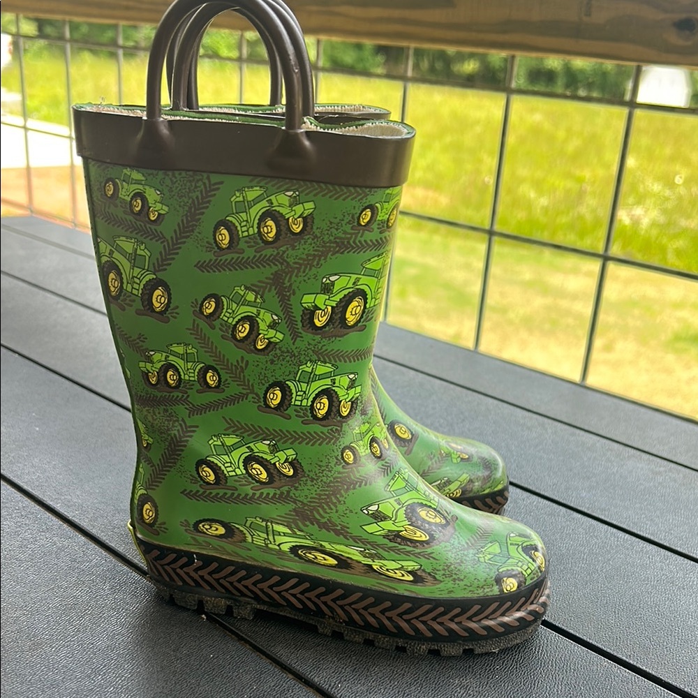 Kid’s Green Tractor Rain Boots